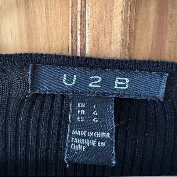 U2B Black Long Sleeve V Neck Sweater Fitted Ribbed Knit Top - Large - Picture 8 of 11